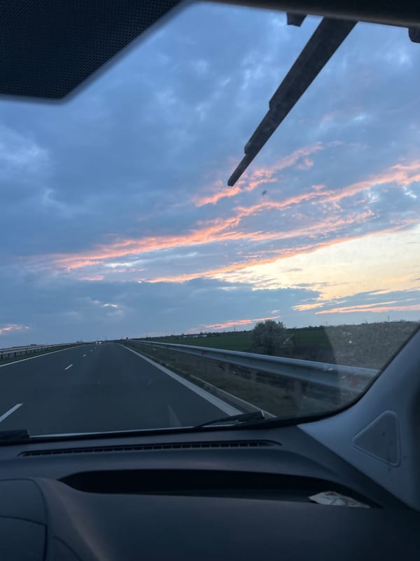 Highway sunset captured by traveler near Pomorie, Bulgaria