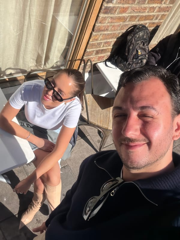 Casual outdoor meeting photographed in London patio area