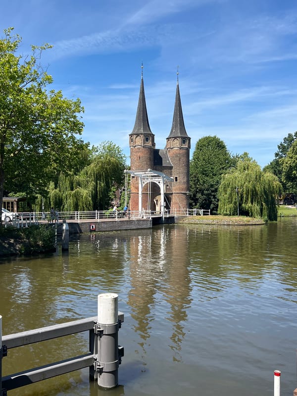 Delft's medieval city gates on a sunny June day