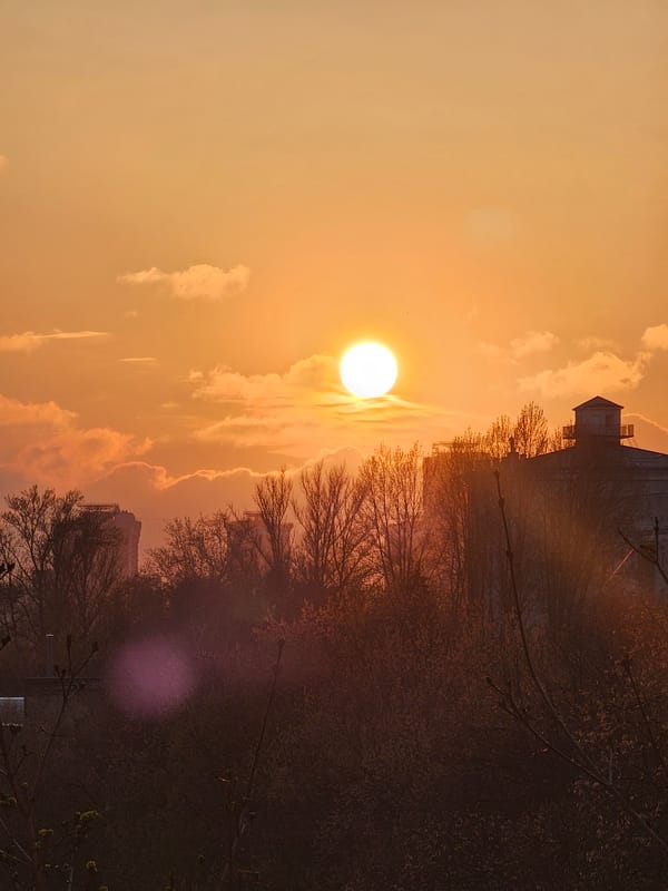 Witness captures vibrant sunset scene with brilliant white sun