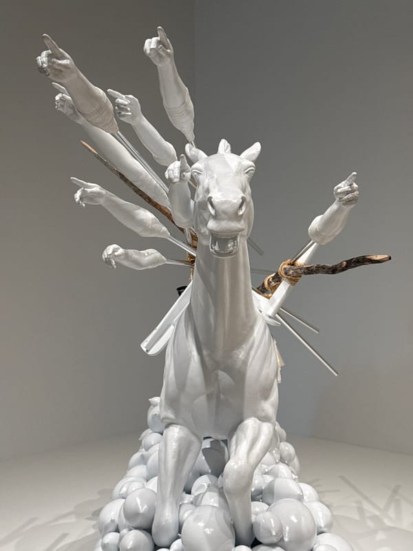 Surreal sculptures with horse figures documented at NYC gallery