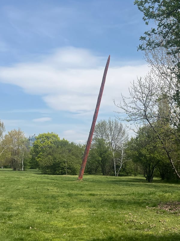 Tall sculpture observed in Sofia park landscape