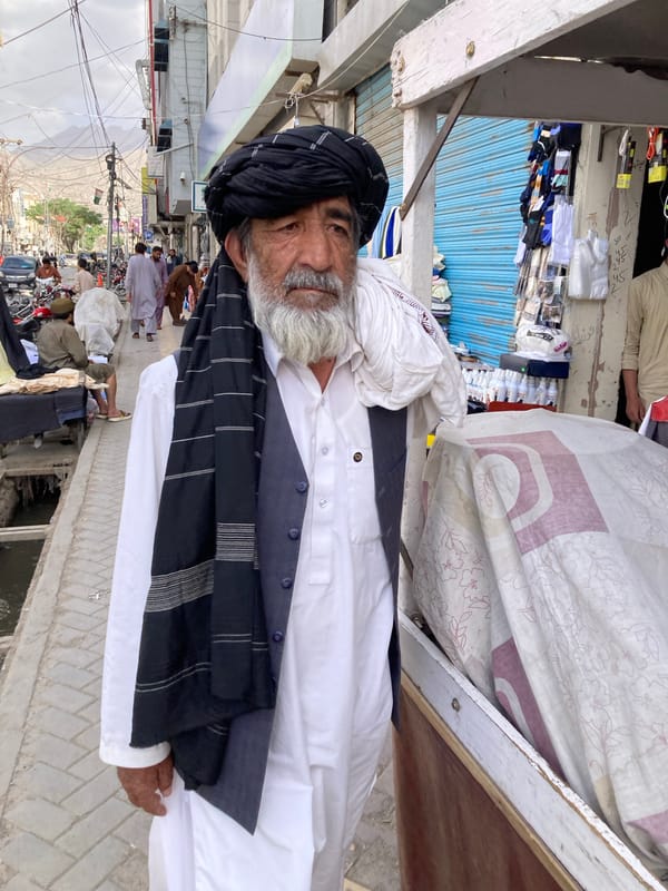 Elderly man in traditional dress spotted on Quetta street