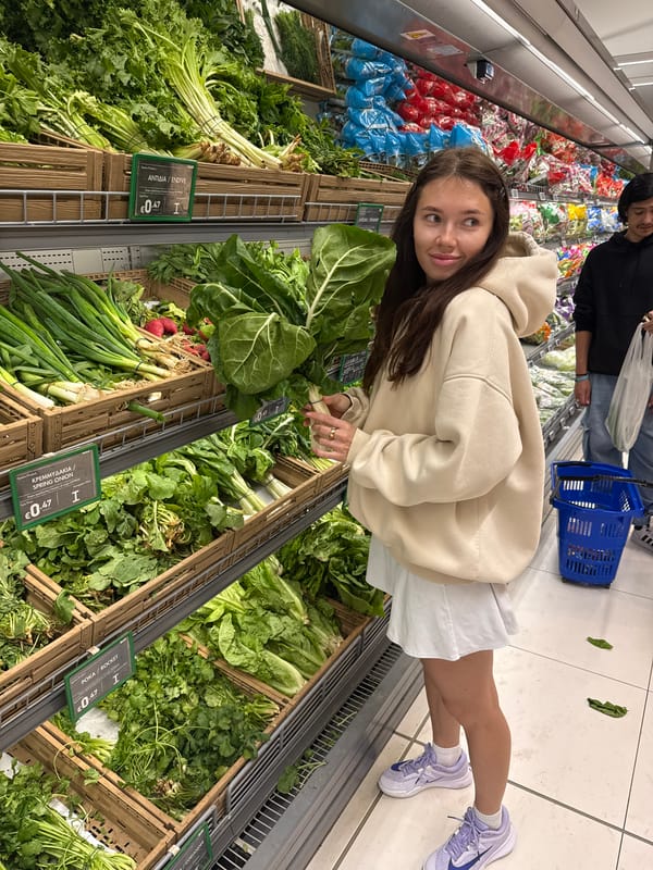 Woman shops for produce at Larnaca supermarket