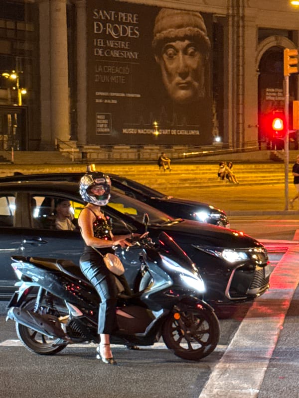 Evening street life around Barcelona's Las Arenas district