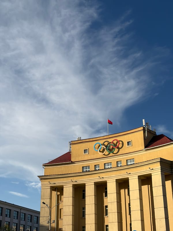 Olympic rings spotted on yellow building in Minsk