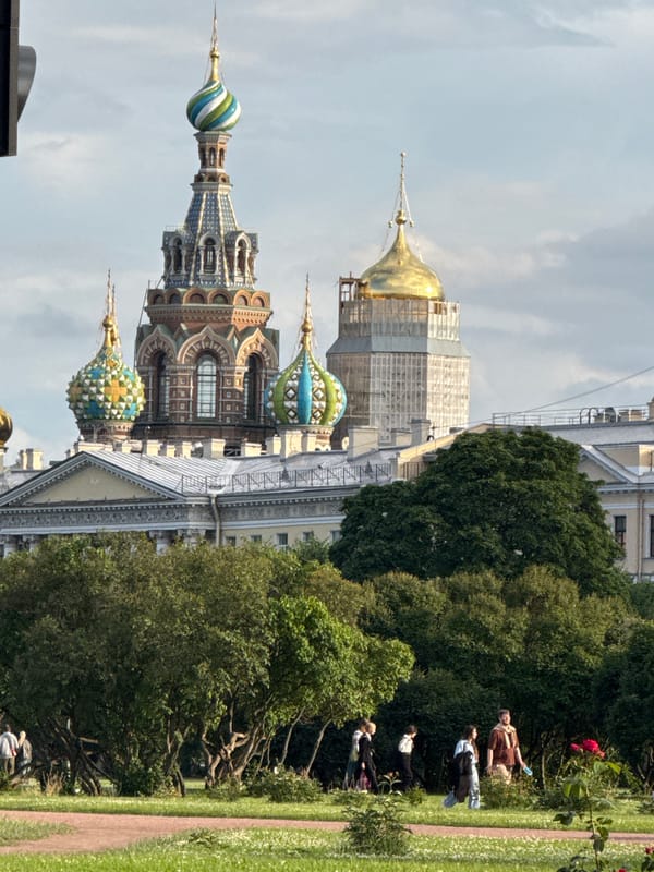 Ornate onion domes of Saint Petersburg's iconic spilled blood church