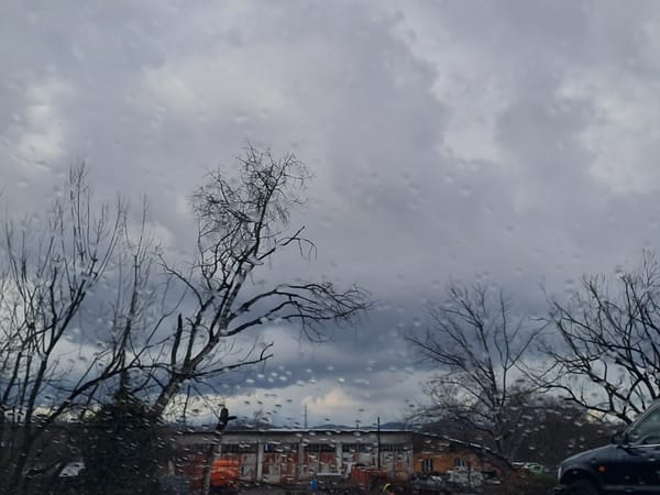 Spring rain observed through windows in Varshets, Bulgaria