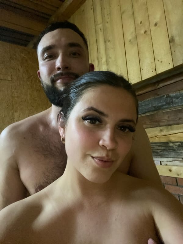 Couple enjoys traditional sauna session in rural Russia