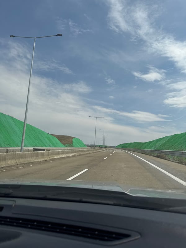 Highway travel captured near Mukhrovani, Georgia