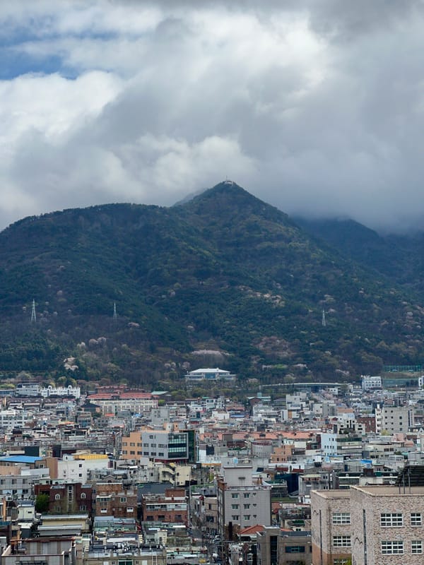 Morning urban landscape observed from window in Daegu
