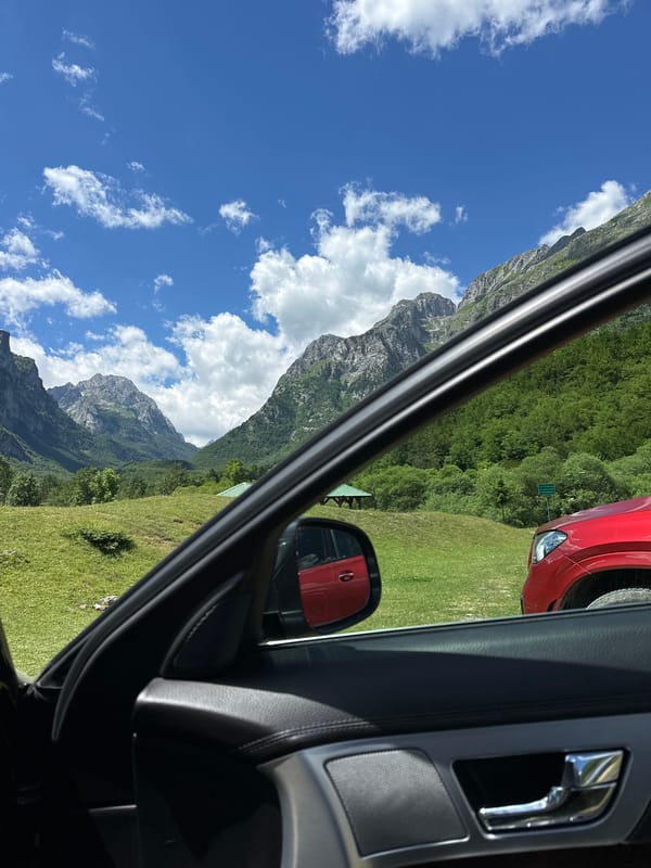 Driving through mountainous landscapes around Gusinje, Montenegro