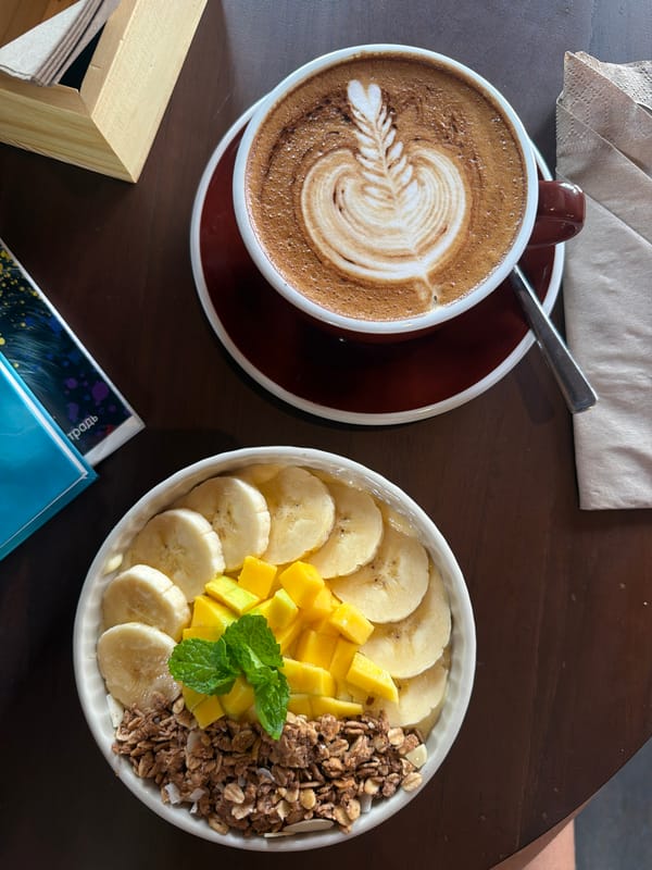 Morning breakfast scene captured in Ubud, Indonesia