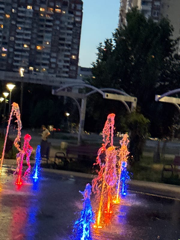 Colored fountains and evening vibes at a Sofia city park
