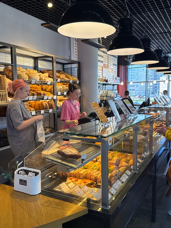 Morning cafe and bakery activity documented in Saint Petersburg