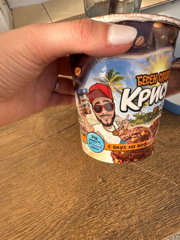 Person enjoys Beesen Krisko waffle ice cream in Plovdiv