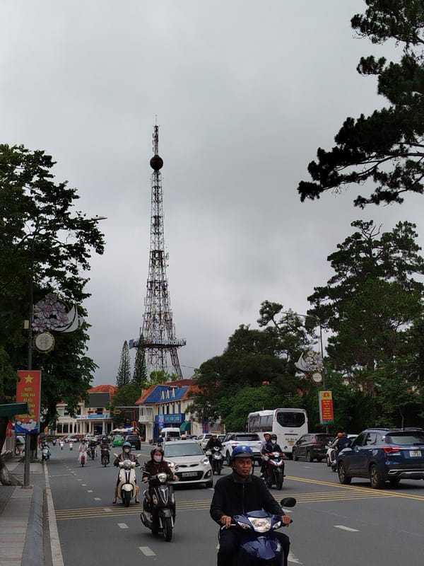 Early morning Da Lat street scenes captured under overcast skies