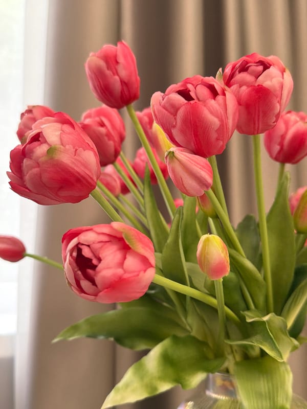 Pink tulip bouquet photographed extensively indoors in Kazan