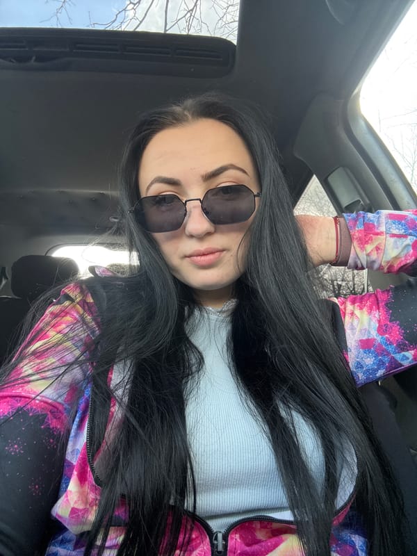 Woman takes vehicle selfie in Yambol, Bulgaria