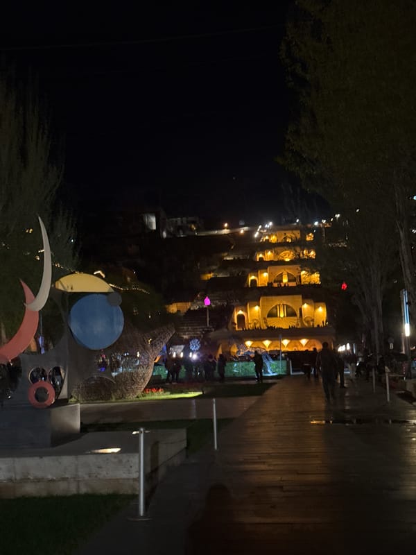 Evening illumination scenes documented across central Yerevan
