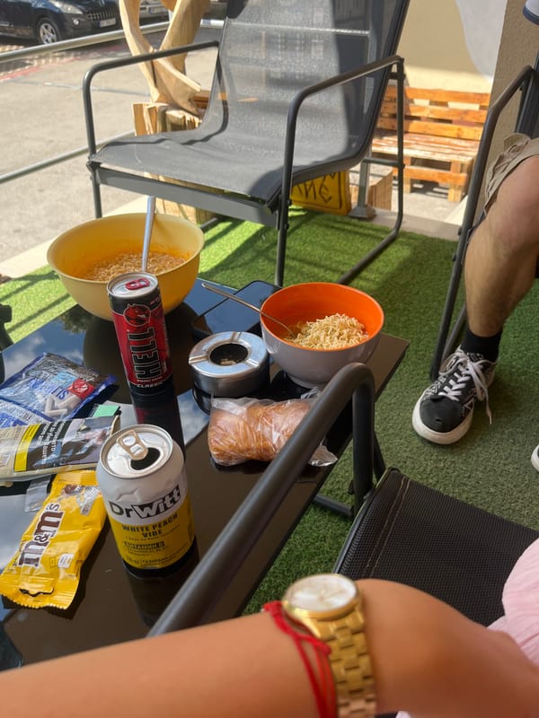 Ramen lunch on a Vratsa balcony with mountain views