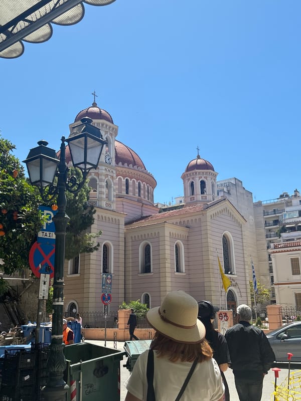 Woman photographed at multiple Thessaloniki locations during morning visit