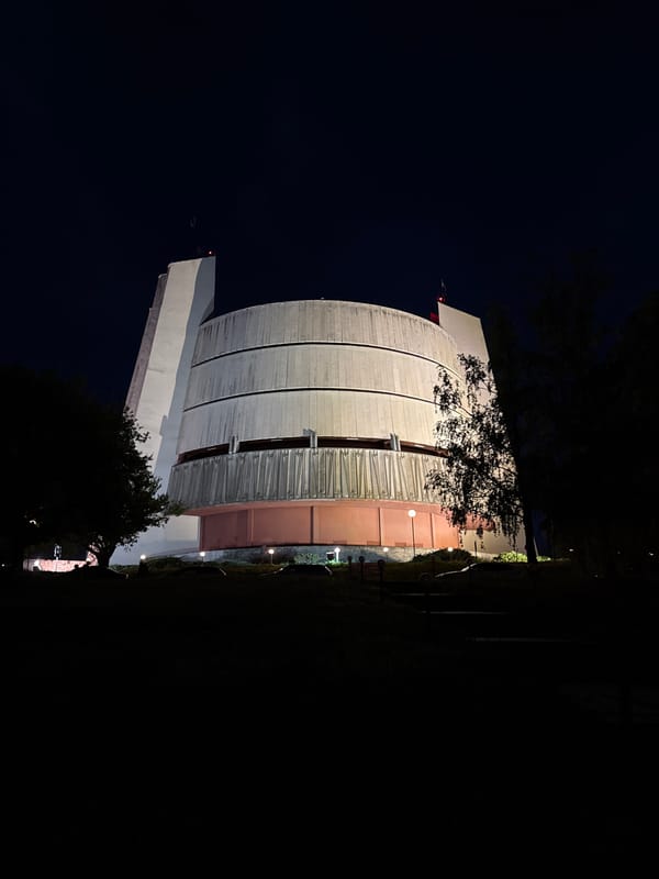 Pleven Panorama building observed illuminated at night in Bulgaria