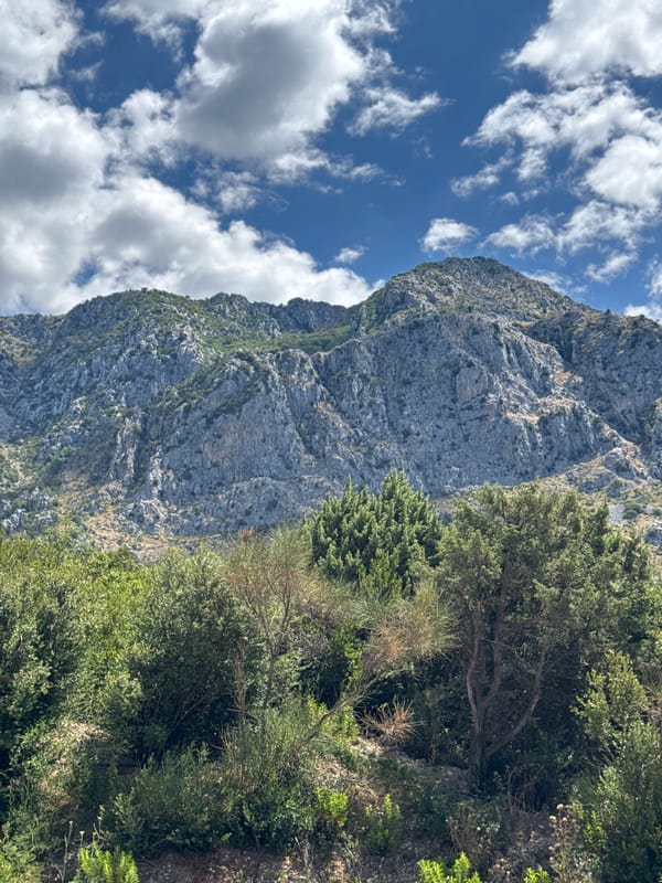 Road construction above the Adriatic near Drobni Pijesak, Montenegro