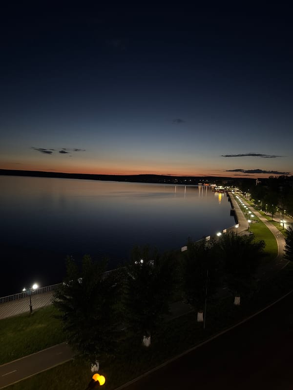 Evening waterfront scenes documented along Votkinsk Reservoir, Russia