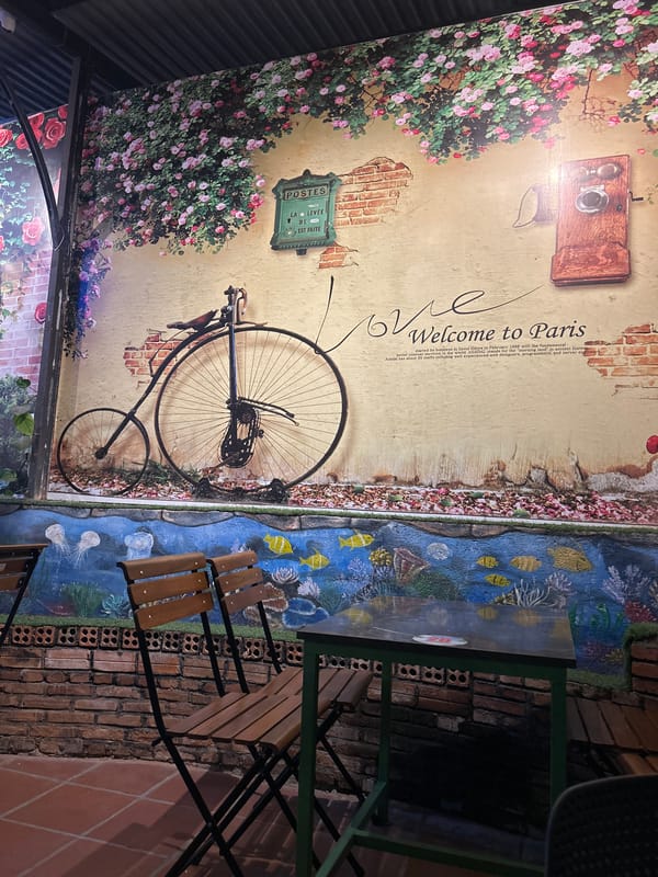 Paris-themed cafe interior documented in Bắc Nha Trang, Vietnam