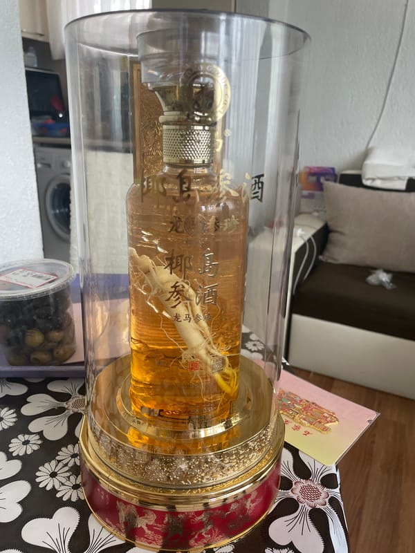 Ornate ginseng-infused liquor bottle spotted in Zlatograd, Bulgaria