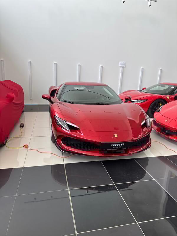 Luxury Ferrari and Maserati vehicles displayed in Sofia showroom