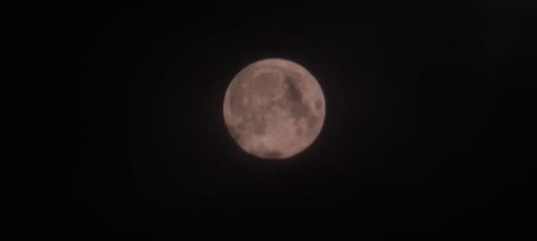 Reddish full moon photographed close-up over Tashkent night sky