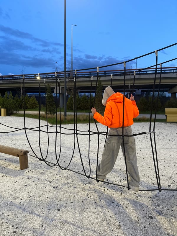 Person climbs playground equipment in Rostov-on-Don