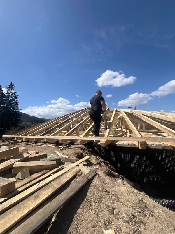 Construction worker observed at outdoor site in Koprivshtitsa, Bulgaria