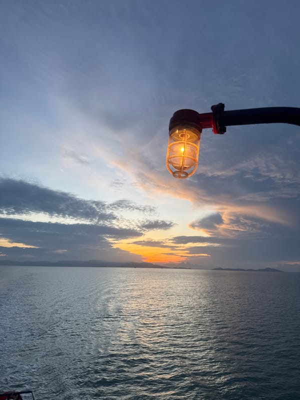 Glowing vintage lamp at twilight in Thong Nian