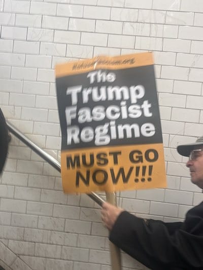 Anti-government protesters demonstrate at Union Square subway station