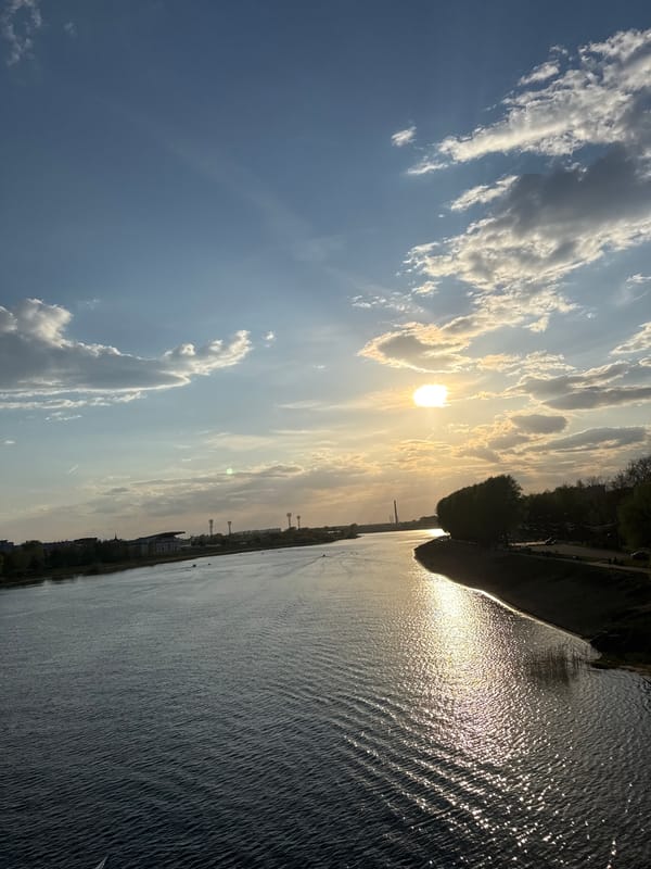 Sunset captured over Volga River in Tver, Russia