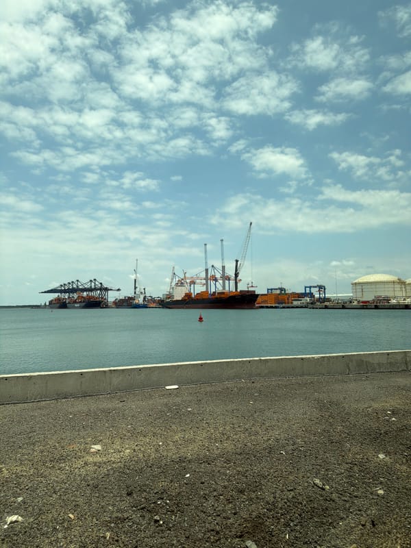 Cargo ships loaded at Port of Veracruz during evening operations