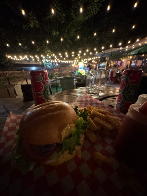 Late-night burger meal documented in Cuernavaca, Mexico
