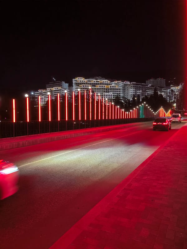 Sochi embankment glowing red at night