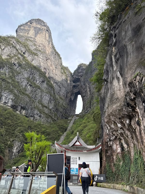 Tourist crowds documented at Tianmen Cave, Zhangjiajie China morning