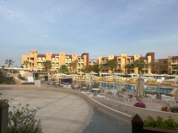 Hotel pool area photographed in Egypt