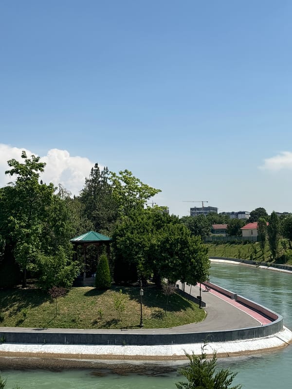 Tashkent park and canal district on a sunny morning