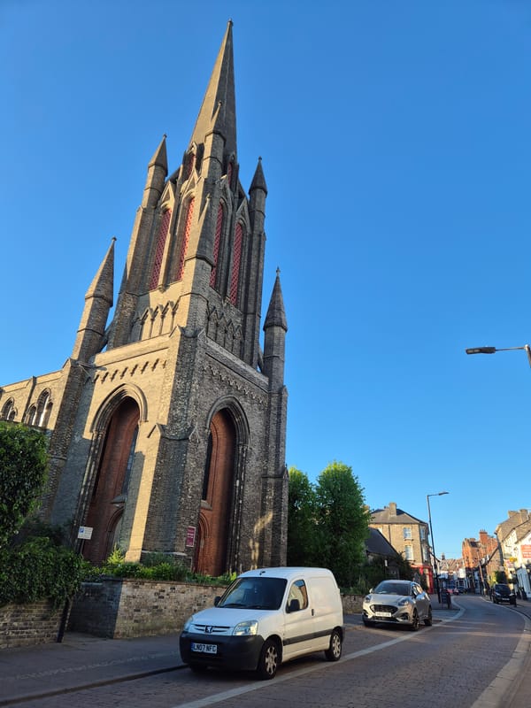 Gothic church photographed on sunny morning in West Suffolk