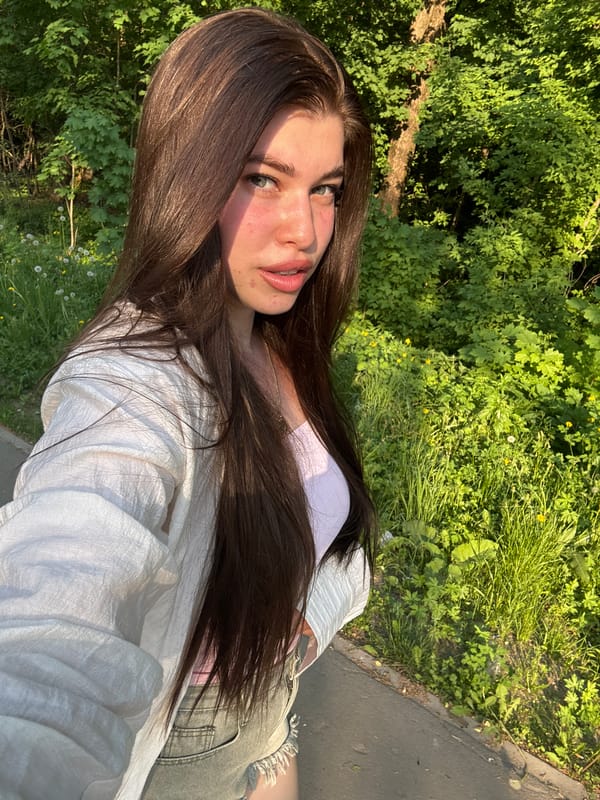 Woman photographed in multiple outdoor locations near Troshkovo, Russia