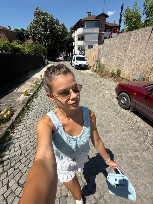 Woman documents morning walk through historic Plovdiv, Bulgaria