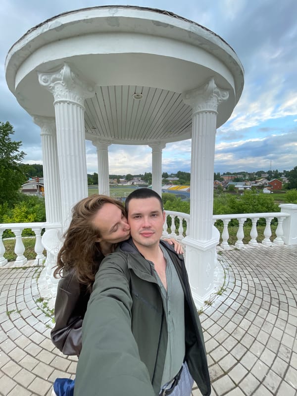 Couple documents romantic gazebo visit in Sharkan, Russia