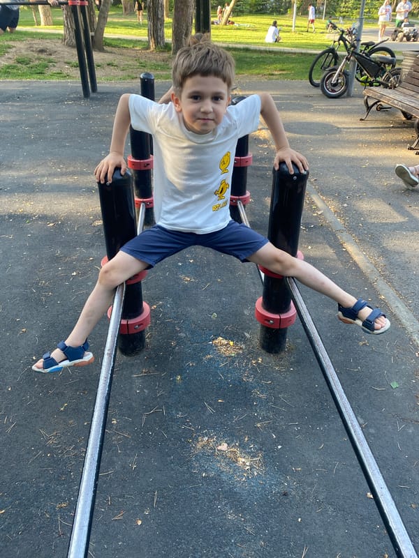 Child plays at playground in Yekaterinburg park