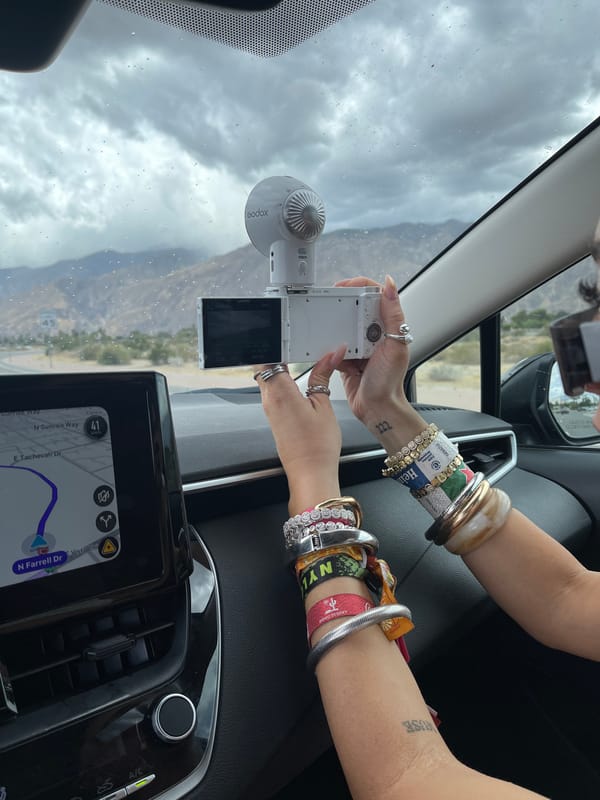 Dashboard view captured from vehicle interior in Palm Springs
